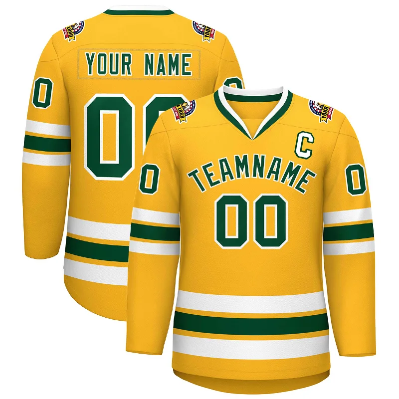 Custom Gold Green-White Classic Style Hockey Jersey Dynamic Men's Glow