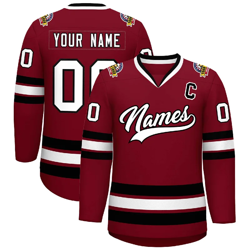 Custom Crimson White-Black Classic Style Hockey Jersey Dynamic Men's High