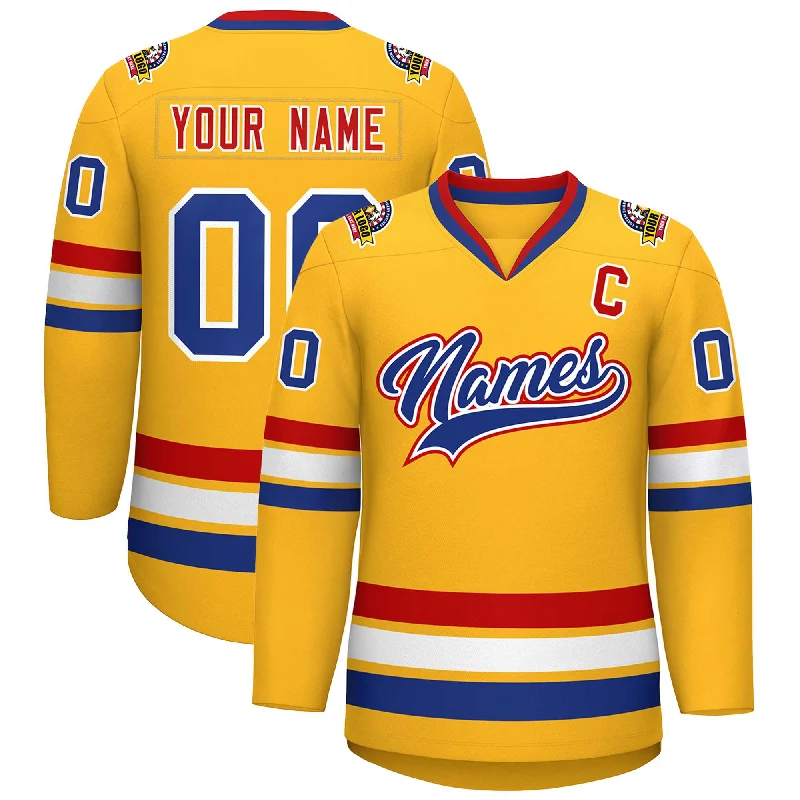 Custom Gold Royal White-Red Classic Style Hockey Jersey Practical Men's Multi