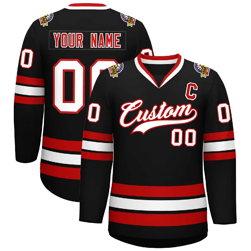 Custom Black White-Red Classic Style Hockey Jersey Tough Men's Military