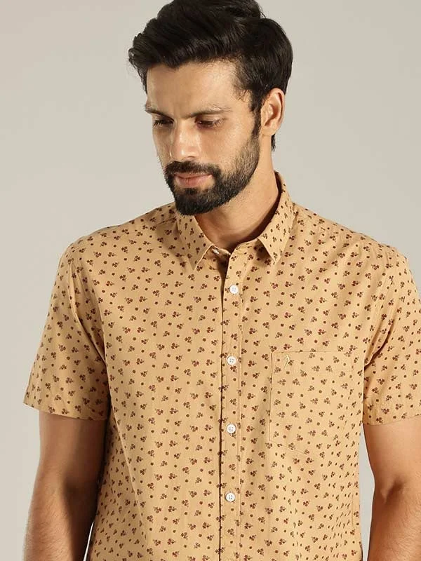 Men Printed Half Sleeve Cotton Shirt Earthy Men's Sustainable 