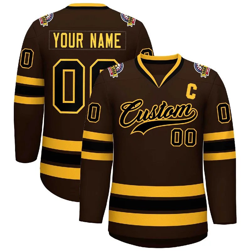 Custom Brown Black-Gold Classic Style Hockey Jersey Modern Men's Tech