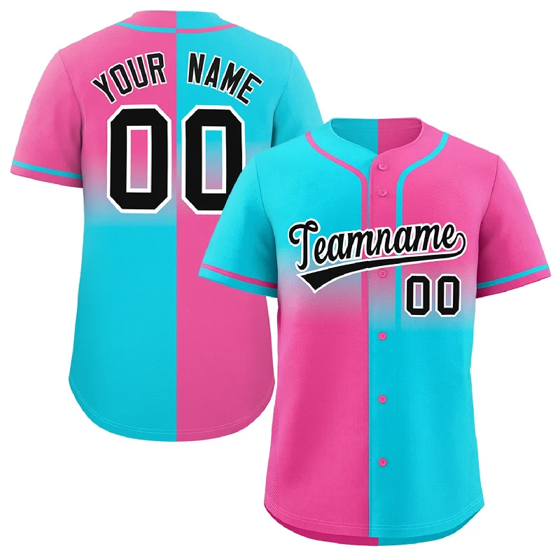 Custom Pink Sky Blue Personalized Symmetrical Gradient Design Authentic Baseball Jersey Earthy Men's Hemp