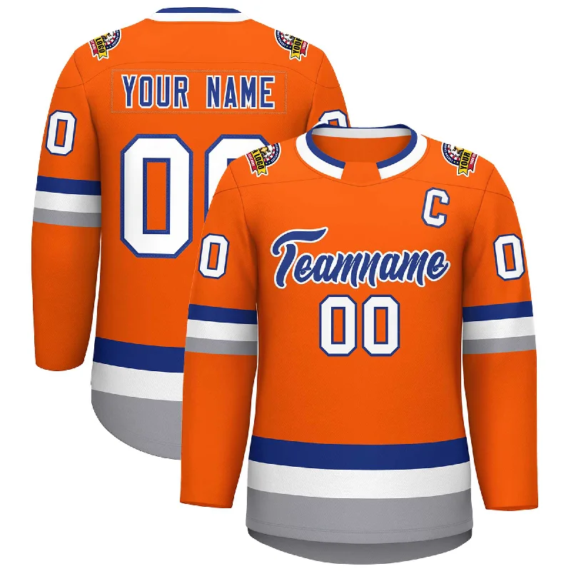 Custom Orange Royal-White Classic Style Hockey Jersey Cozy Men's Winter