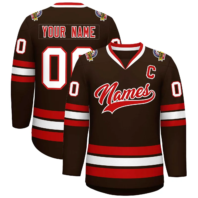 Custom Brown Red-White Classic Style Hockey Jersey Edgy Men's Punk