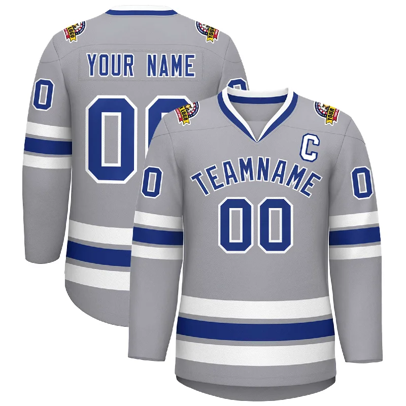 Custom Gray Royal-White Classic Style Hockey Jersey Refined Men's Hand