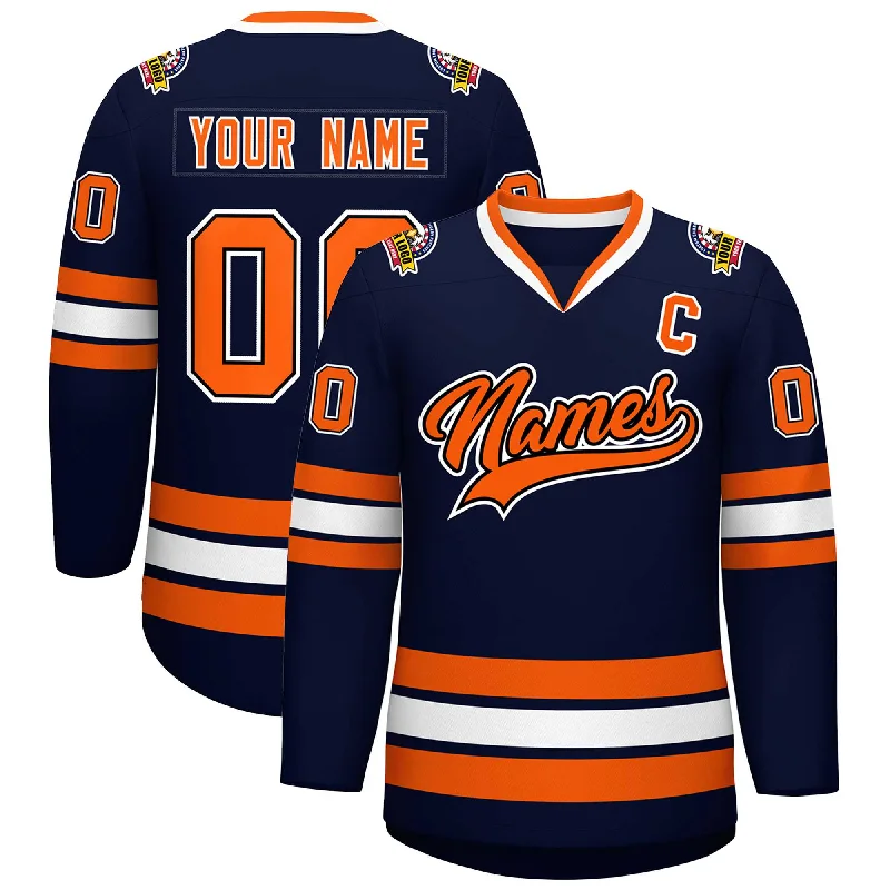 Custom Navy Orange Black-White Classic Style Hockey Jersey Relaxed Men's Australian 