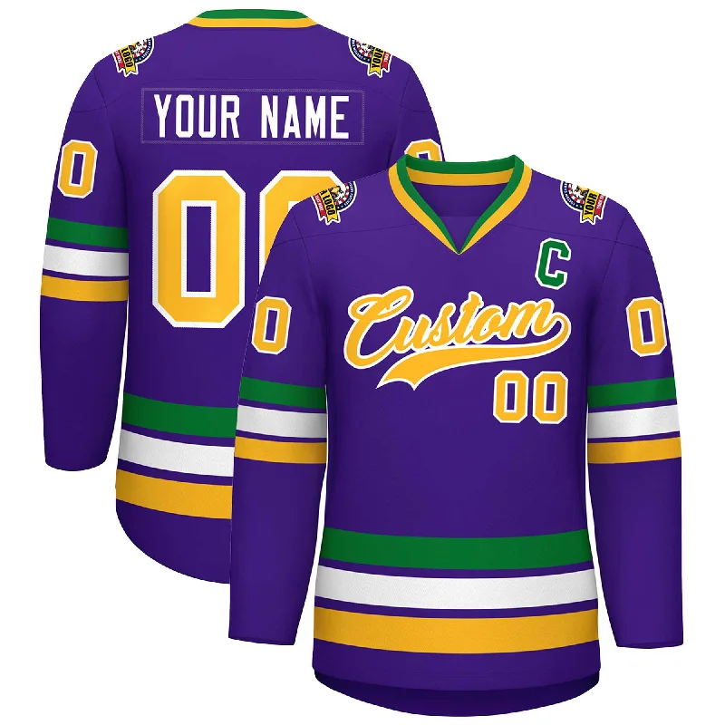 Custom Purple Gold-White Classic Style Hockey Jersey Sleek Men's Contemporary 