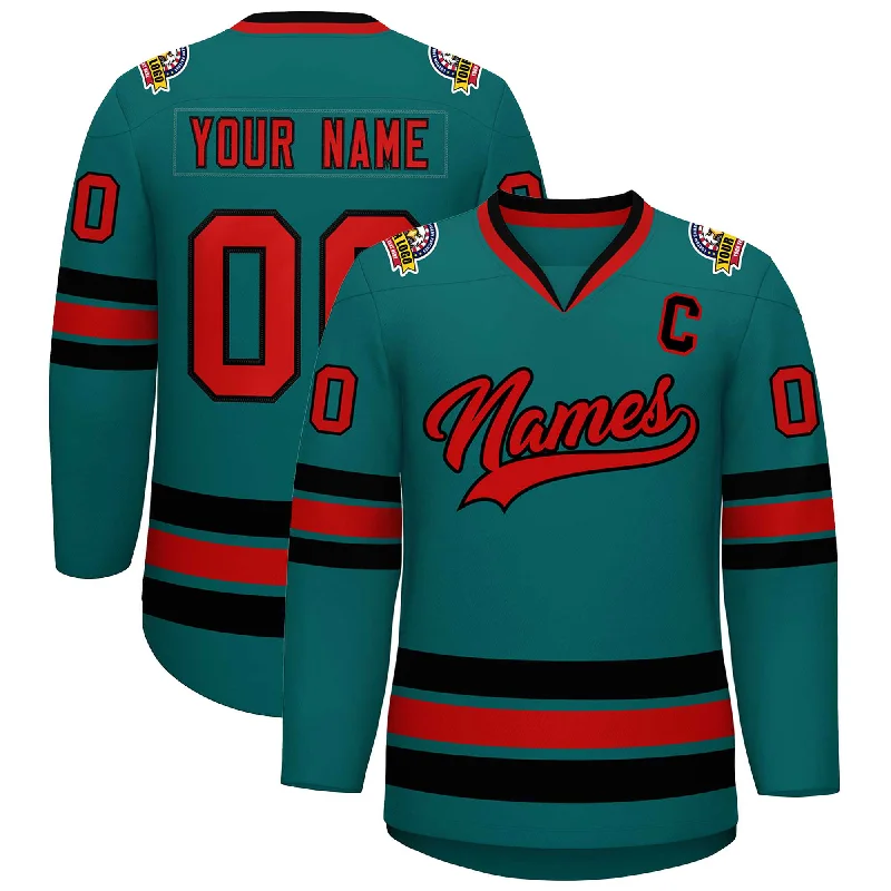 Custom Teal Red-Black Classic Style Hockey Jersey Practical Men's Quick