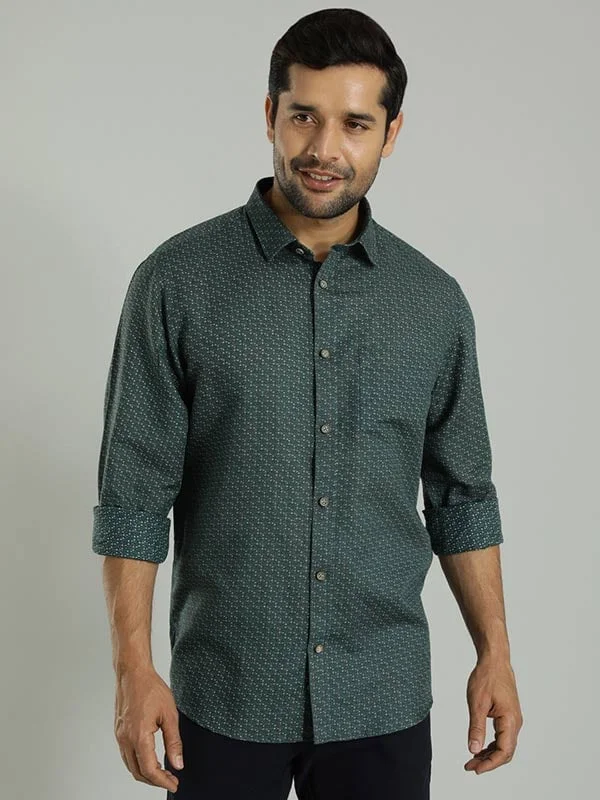 Men Printed Full Sleeve Linen Blend Shirt Bohemian Men's Free