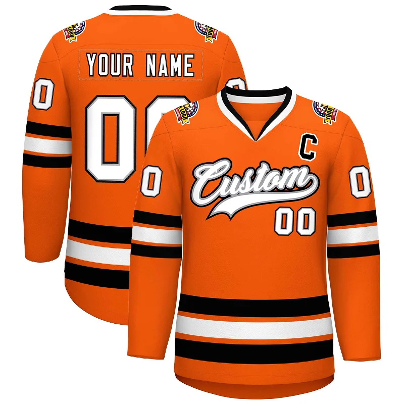 Custom Orange White Gray-Black Classic Style Hockey Jersey Refined Men's European