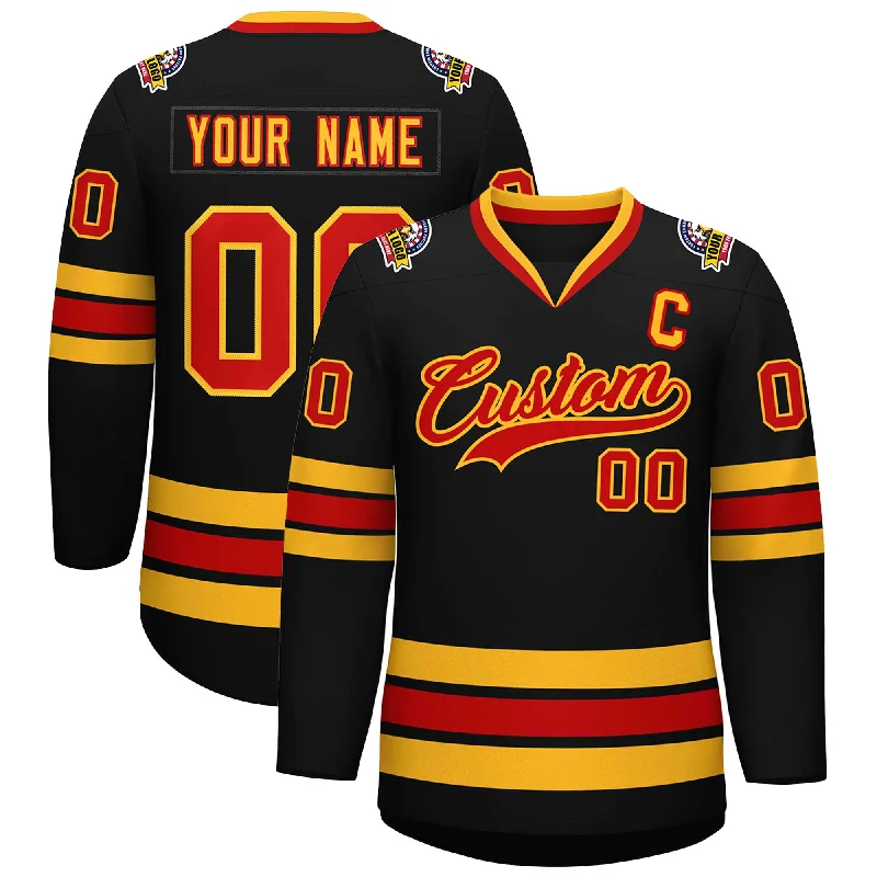 Custom Black Red-Gold Classic Style Hockey Jersey Cozy Men's Winter