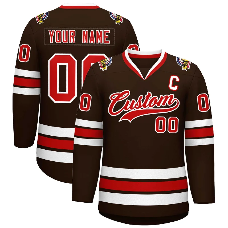 Custom Brown Red-White Classic Style Hockey Jersey Sporty Men's Athleisure 