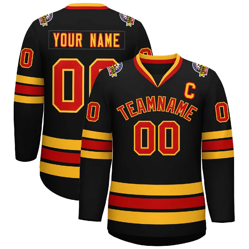 Custom Black Red-Gold Classic Style Hockey Jersey Masculine Men's 