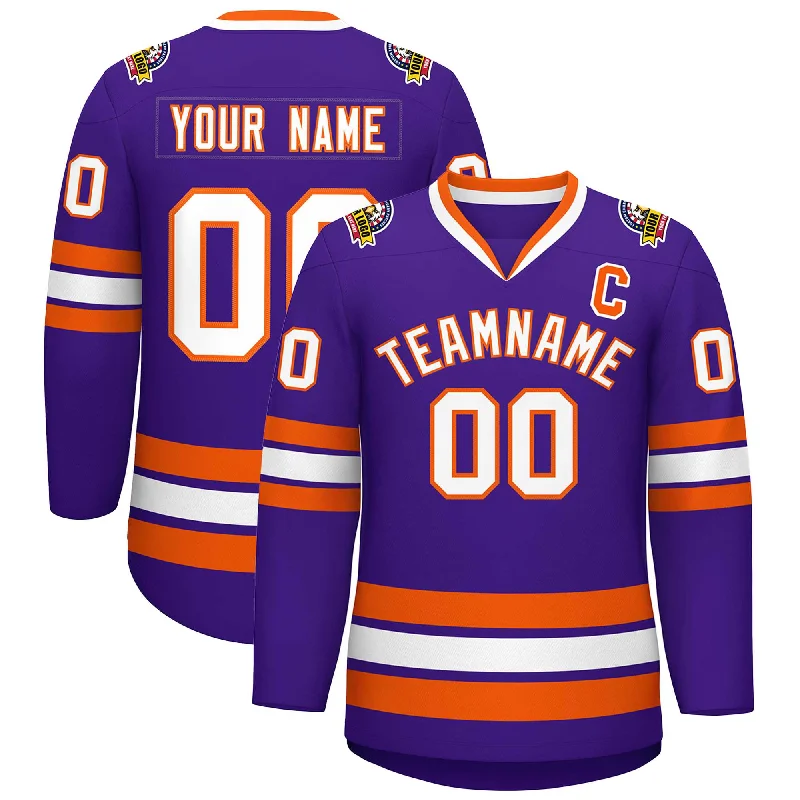 Custom Purple White-Orange Classic Style Hockey Jersey Business