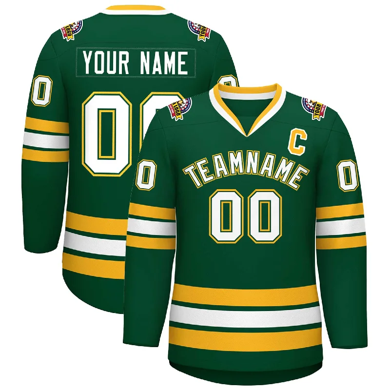 Custom Green White Green-Gold Classic Style Hockey Jersey Polished Men's Satin