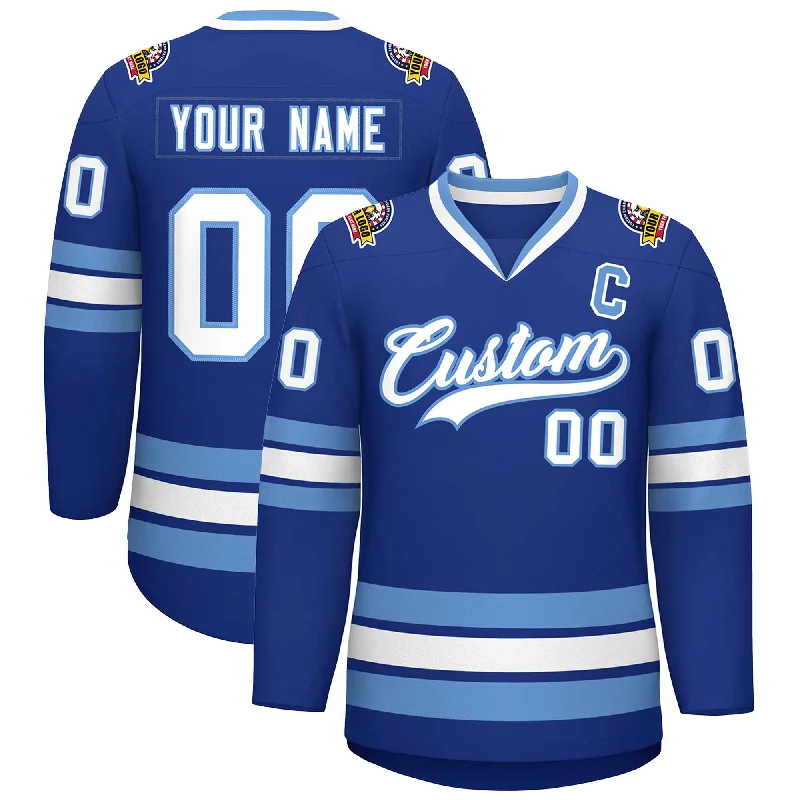 Custom Royal White-Light Blue Classic Style Hockey Jersey Dynamic Men's Glow