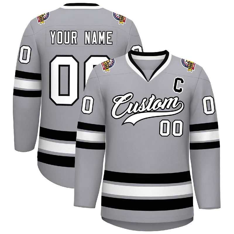 Custom Gray White-Black Classic Style Hockey Jersey Adventure