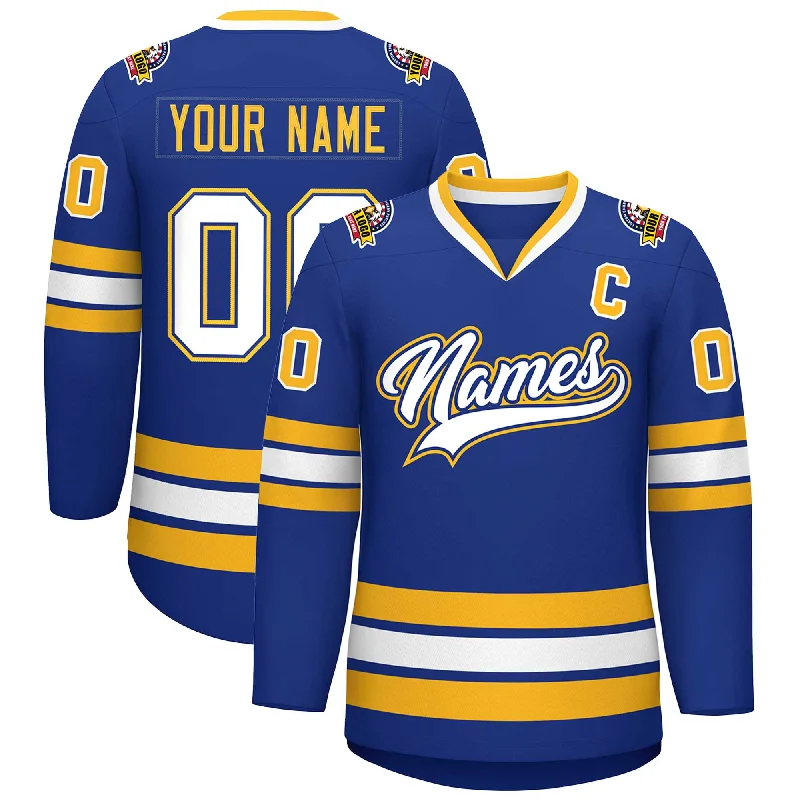 Custom Royal White Royal-Gold Classic Style Hockey Jersey Refined Men's Classic 