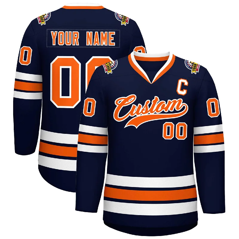 Custom Navy Orange-White Classic Style Hockey Jersey Refined Men's Velvet