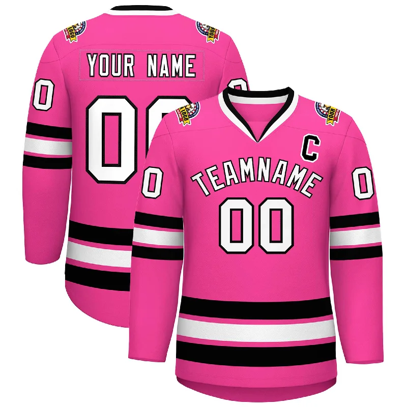 Custom Pink White-Black Classic Style Hockey Jersey Casual Men's Loose