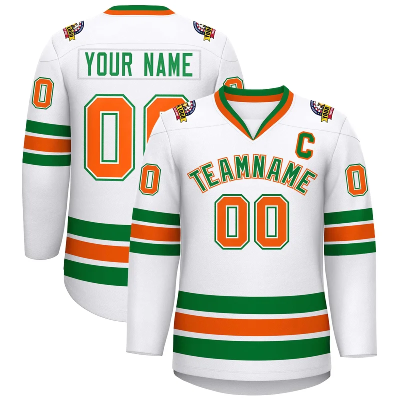 Custom White Kelly Green White-Orange Classic Style Hockey Jersey Athletic Men's Compression