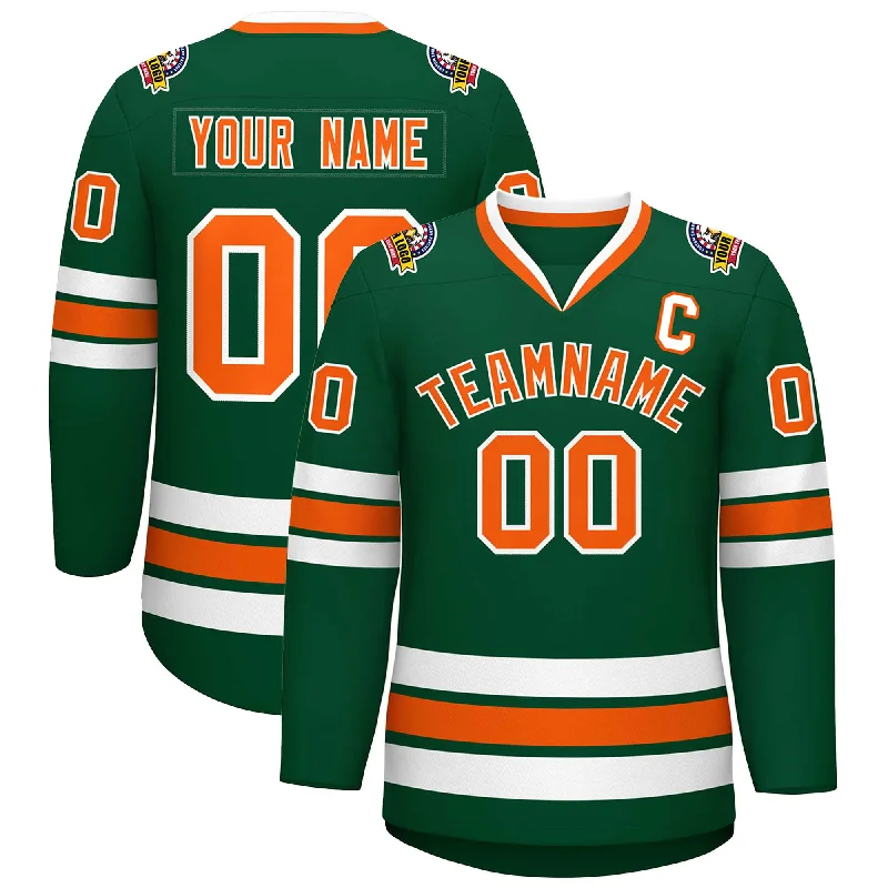 Custom Green Orange-White Classic Style Hockey Jersey Dapper Men's Bow