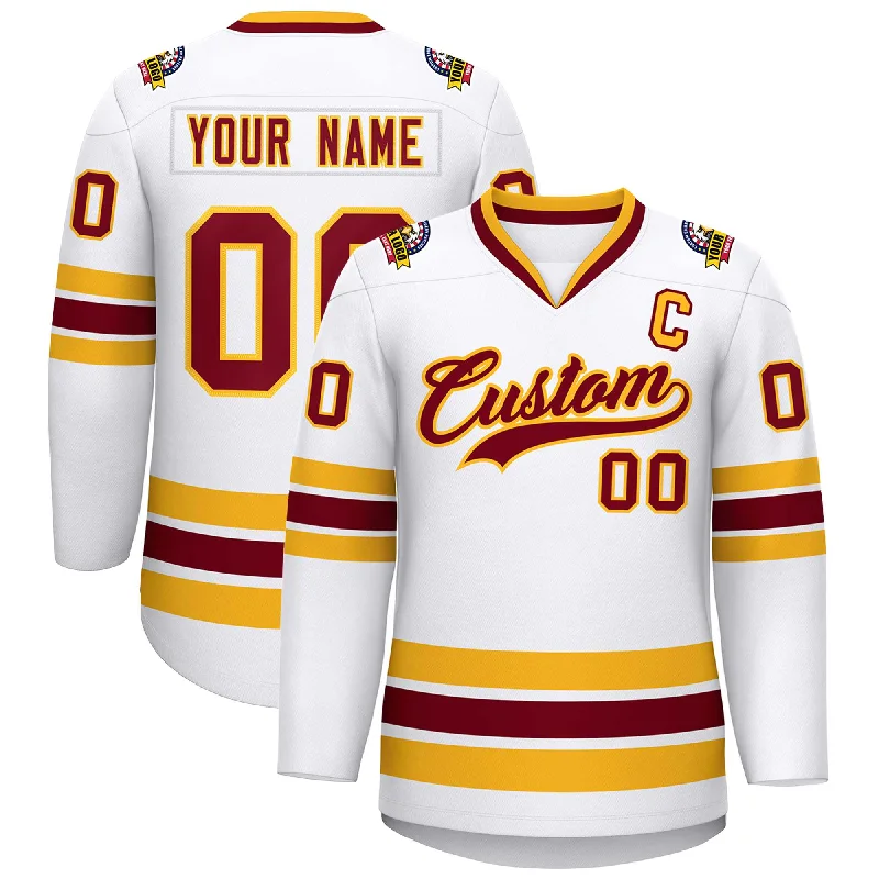 Custom White Crimson-Gold Classic Style Hockey Jersey Dynamic Men's Moto