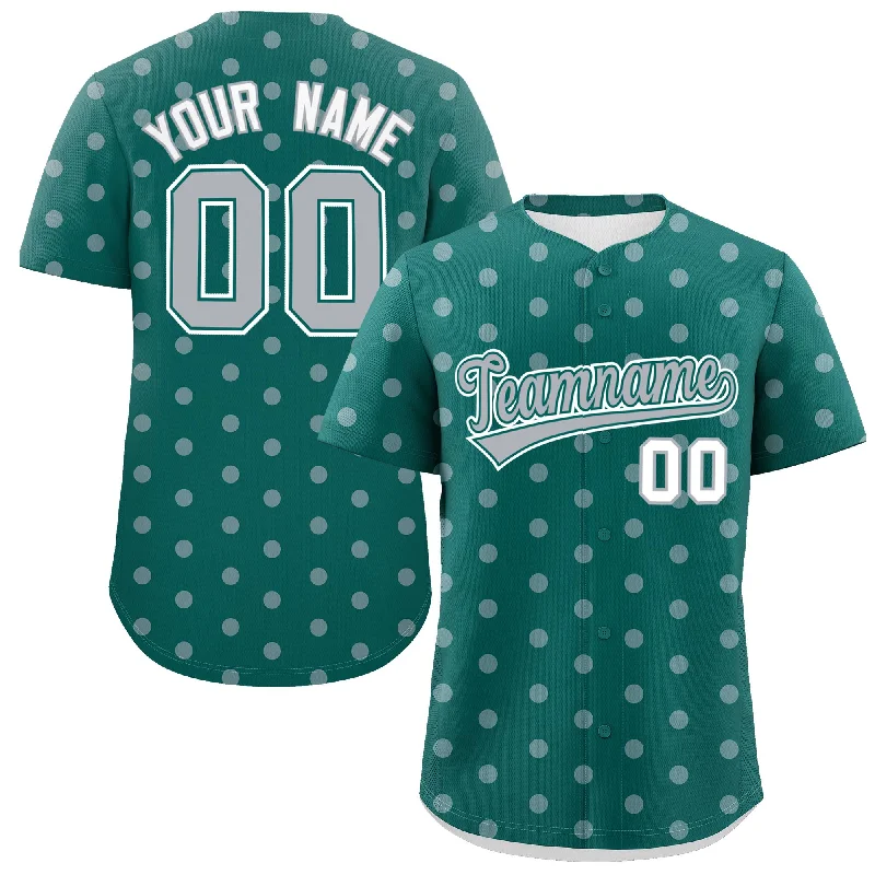 Custom Aqua Gray Personalized Polka Dot Graffiti Pattern Authentic Baseball Jersey Edgy Men's Punk