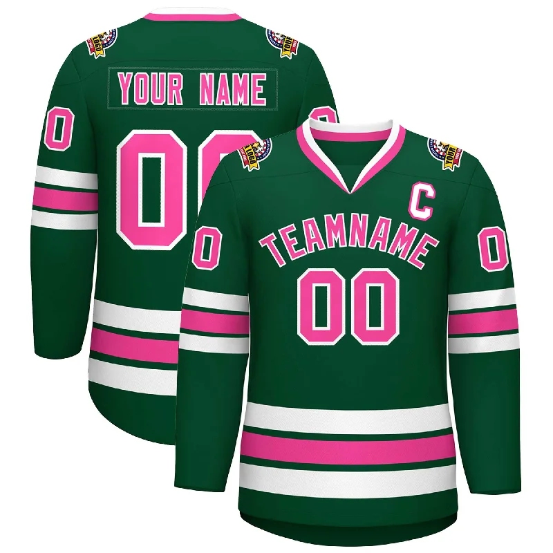 Custom Green Pink-White Classic Style Hockey Jersey Cozy Men's Sherpa