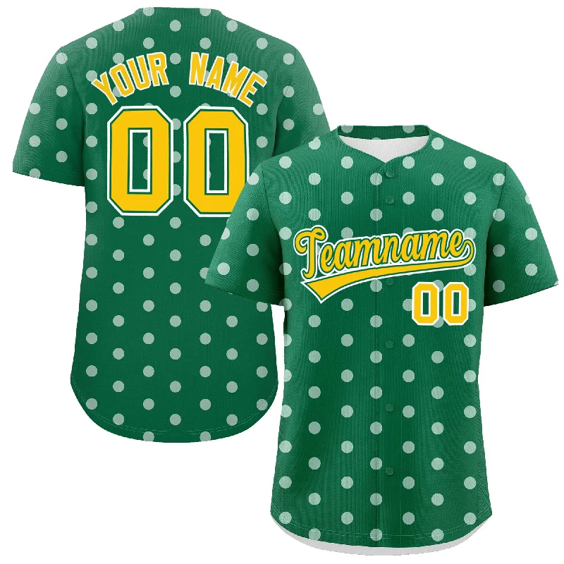 Custom Kelly Green White Personalized Polka Dot Graffiti Pattern Authentic Baseball Jersey Beach