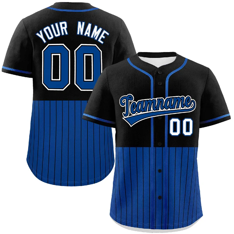 Custom Black Royal Personalized Half Stripe Design Authentic Baseball Jersey Trendy Men's Scandinavian