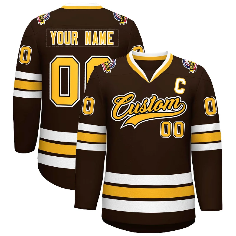 Custom Brown Gold Black-White Classic Style Hockey Jersey Refined Men's Classic 