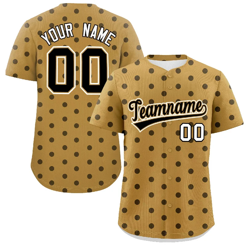 Custom Old Gold Black Personalized Polka Dot Graffiti Pattern Authentic Baseball Jersey Modern Men's 