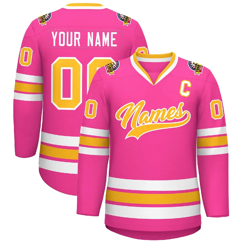 Custom Pink Gold-White Classic Style Hockey Jersey Adventure