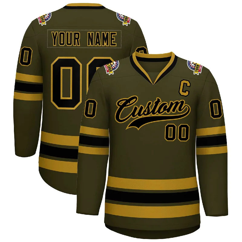 Custom Olive Black-Old Gold Classic Style Hockey Jersey Luxurious Men's High