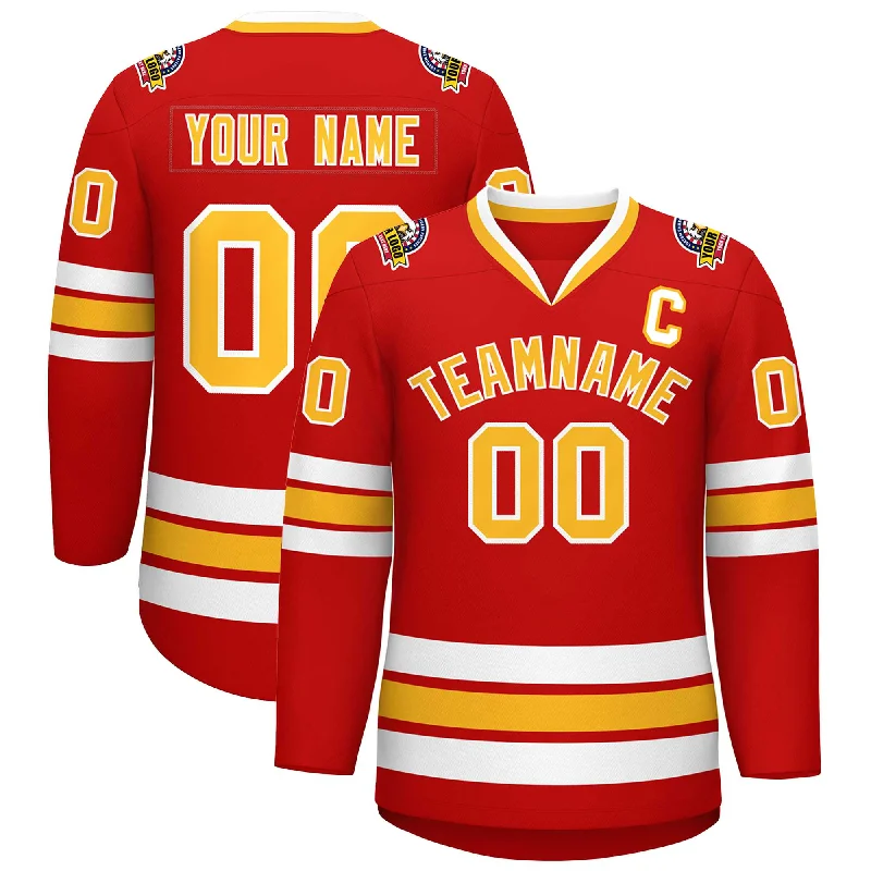 Custom Red Gold-White Classic Style Hockey Jersey Edgy Men's Punk