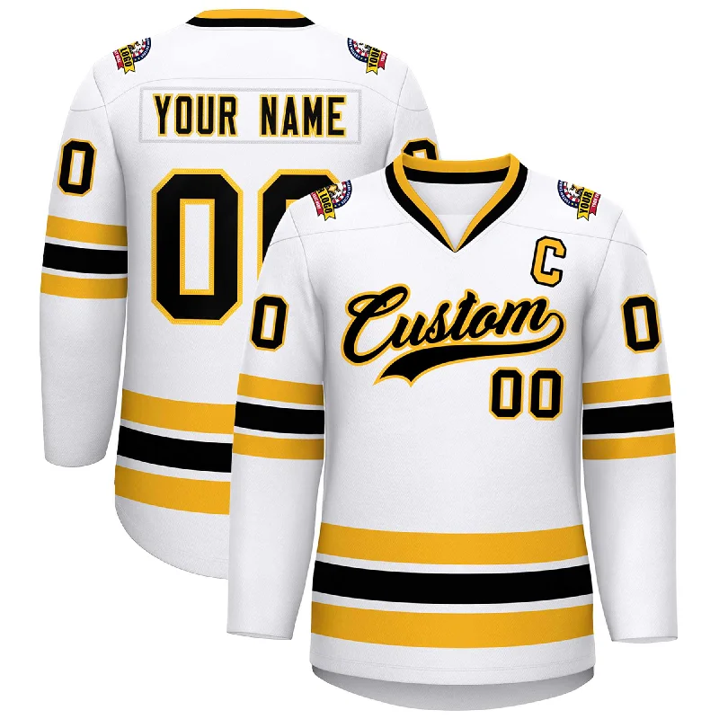 Custom White Black-Gold Classic Style Hockey Jersey Practical Men's Multi