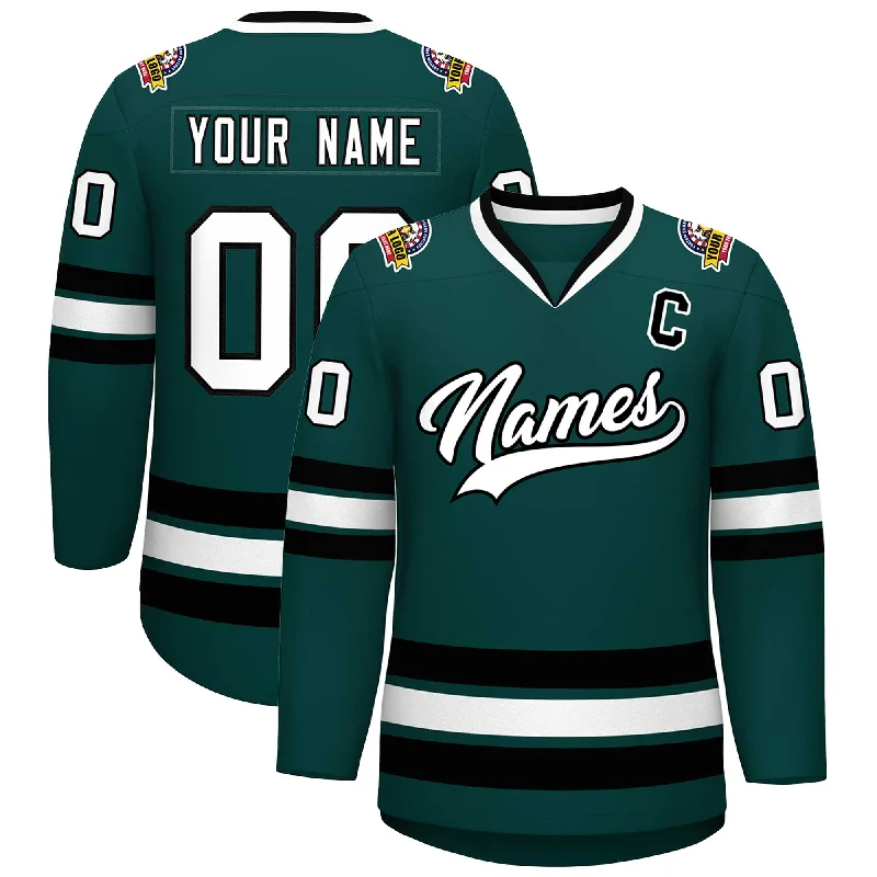 Custom Midnight Green White-Black Classic Style Hockey Jersey Lumberjack