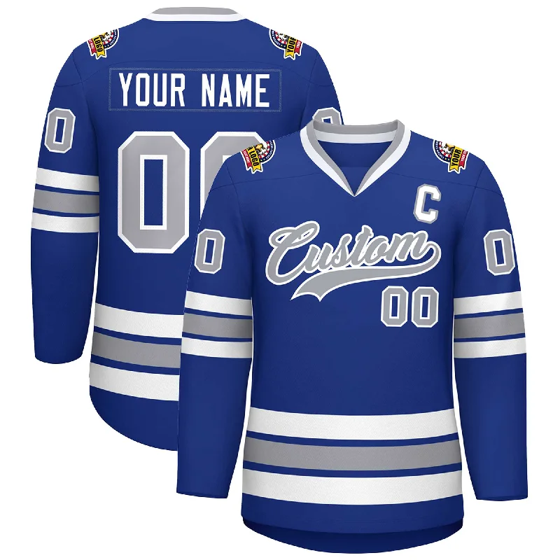 Custom Royal Gray-White Classic Style Hockey Jersey Dynamic Men's Glow