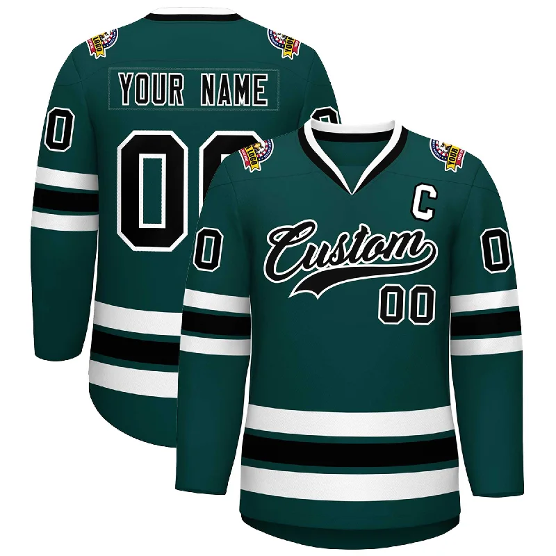 Custom Midnight Green Black-White Classic Style Hockey Jersey Bohemian Men's Free