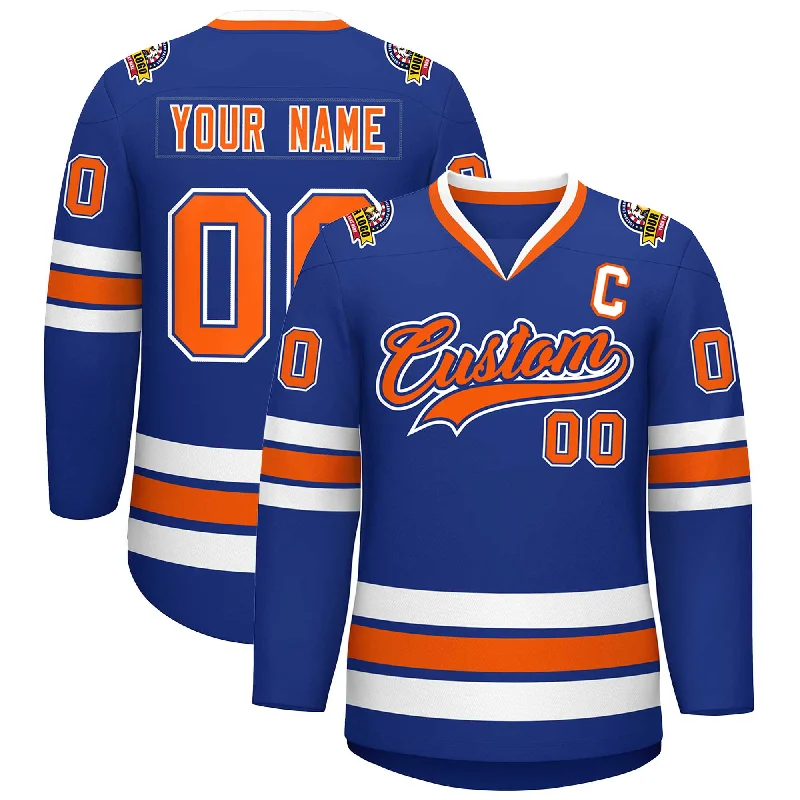 Custom Royal Orange Royal-White Classic Style Hockey Jersey Casual Men's Short