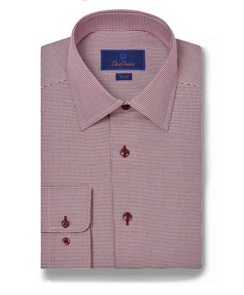 David Donahue Merlot Micro Houndstooth Dress Shirt (Trim Fit) Cozy Men's Sherpa