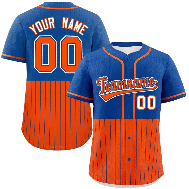 Custom Royal Orange Personalized Half Stripe Design Authentic Baseball Jersey Organic