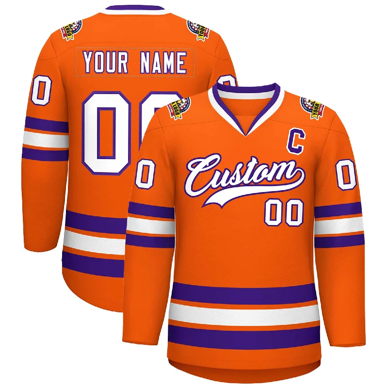 Custom Orange White-Purple Classic Style Hockey Jersey Vacation