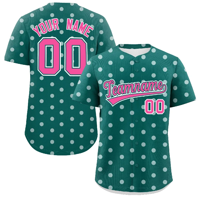 Custom Aqua White Personalized Polka Dot Graffiti Pattern Authentic Baseball Jersey Tough Men's Tactical