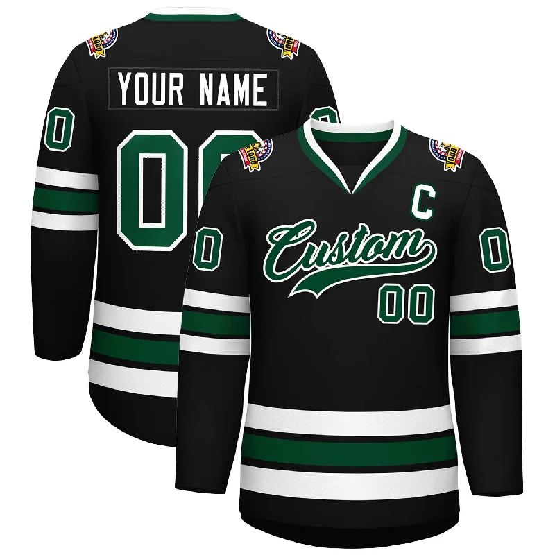 Custom Black Green-White Classic Style Hockey Jersey Unique Men's Upcycled