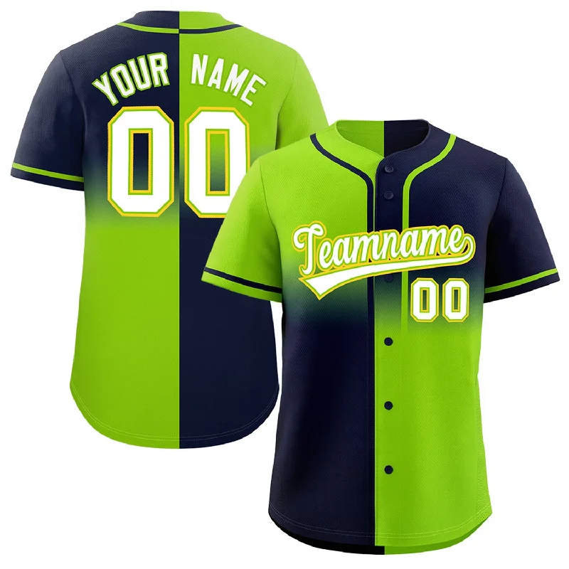 Custom Navy Neon Green Personalized Symmetrical Gradient Design Authentic Baseball Jersey Refined Men's Velvet