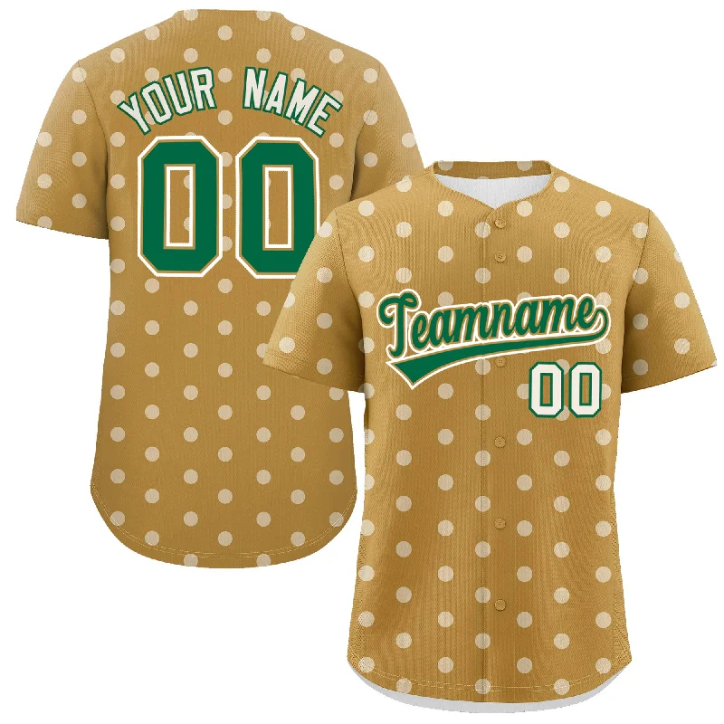 Custom Old Gold Cream Personalized Polka Dot Graffiti Pattern Authentic Baseball Jersey Beach