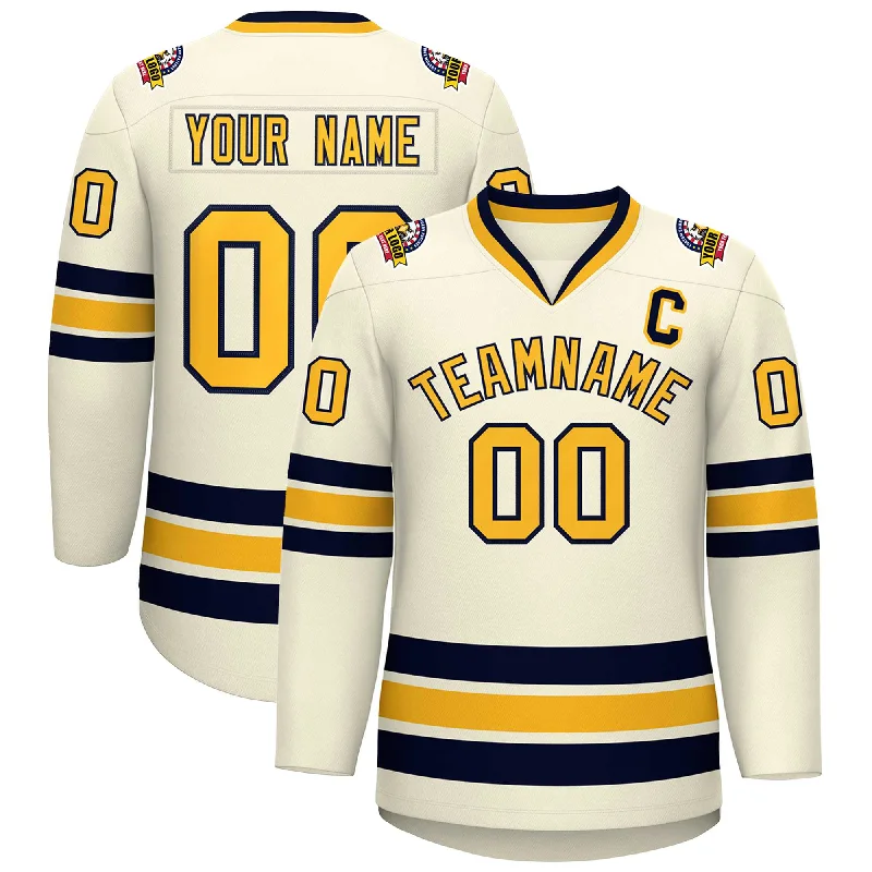 Custom Khaki Gold-Navy Classic Style Hockey Jersey Hip Men's Urban